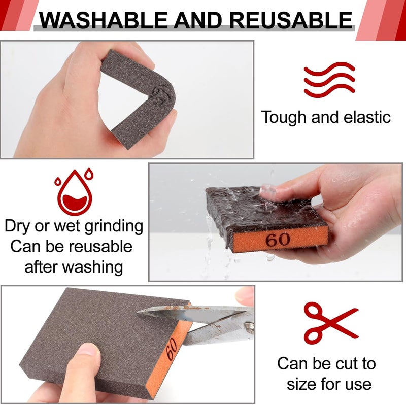 YNZDRWA 4 Pack Sanding Sponge, Washable and Reusable Sanding Blocks for Drywall Wood Metal Furniture, 60 Grit Sandpaper Block Assortment - Image 3